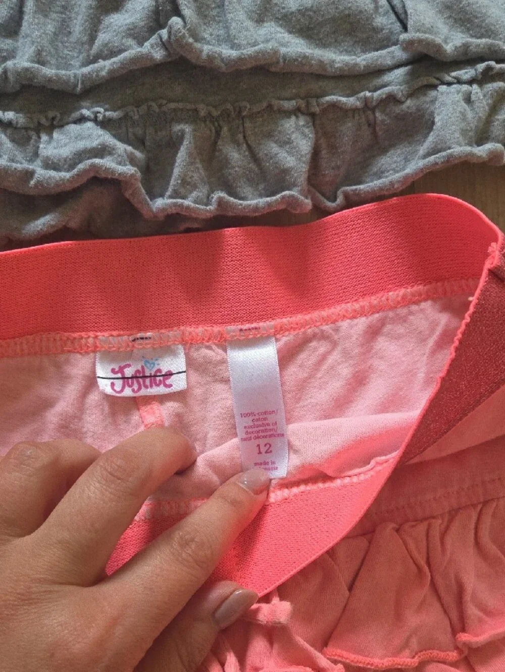 Justice Ruffled Mini Skirts/shorts in Gray and Coral Pink